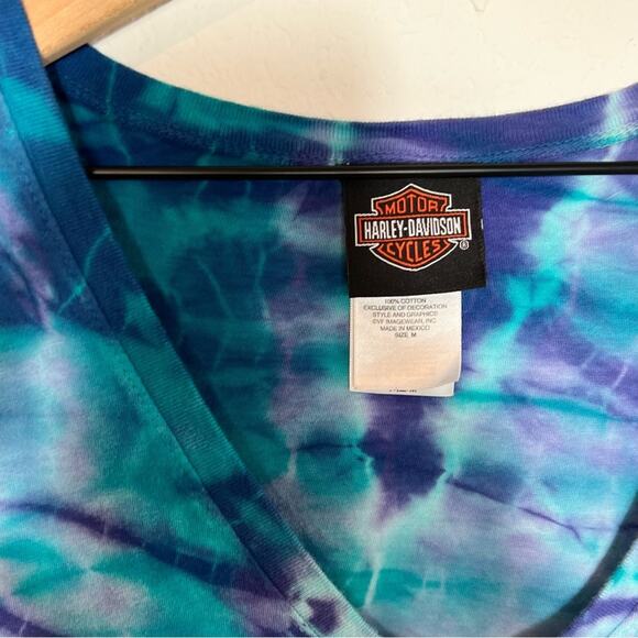 HARLEY DAVIDSON WOMEN SHORT SLEEVE BLUE PURPLE TOP SIZE MEDIUM - Picture 7 of 7